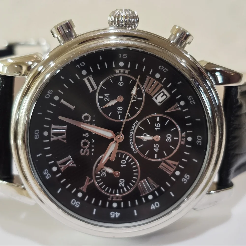 SO&CO New York Tribeca Chronograph Black Silver Sub Dial Men's Wrist Watch 5059